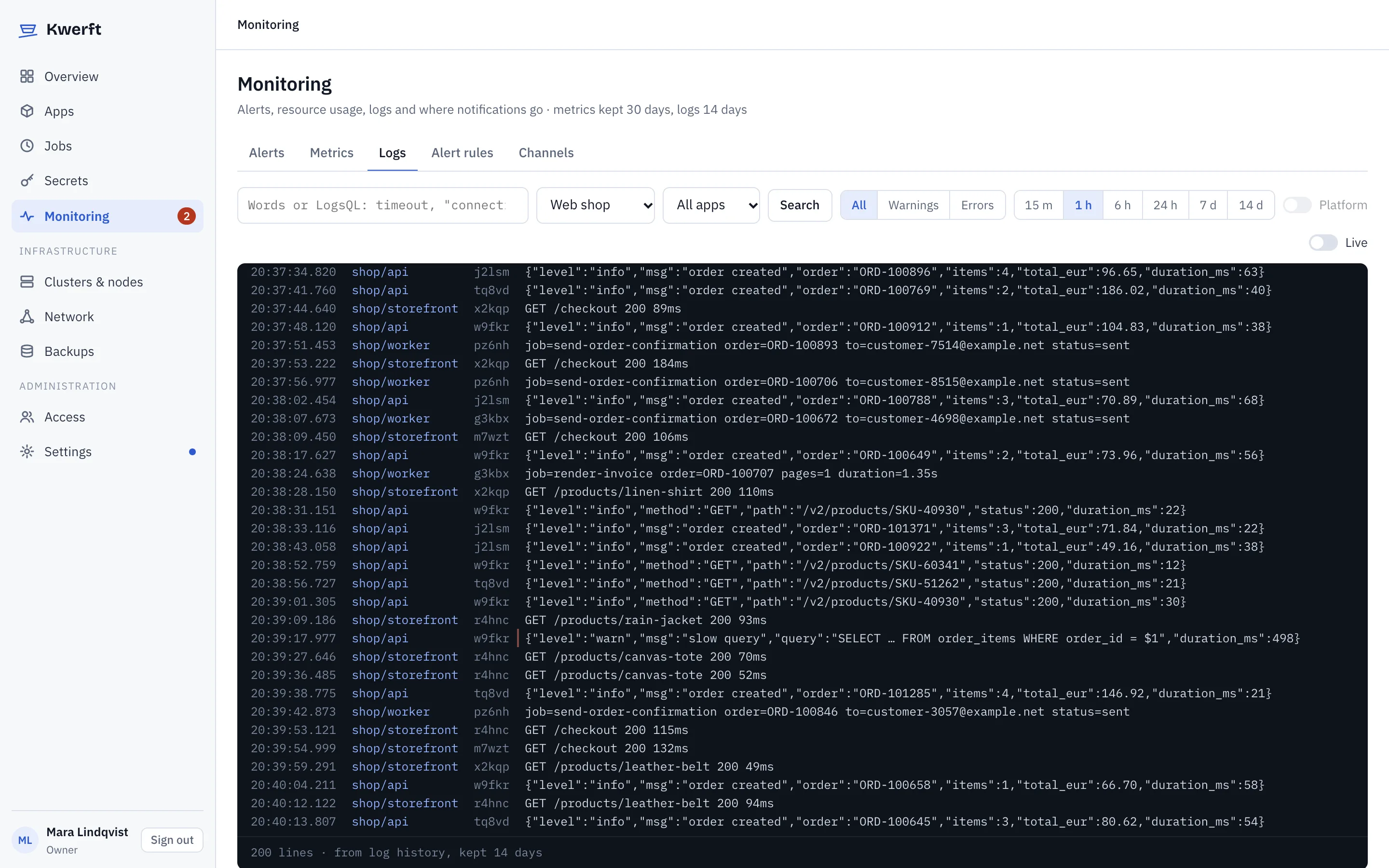 Log search results across several apps